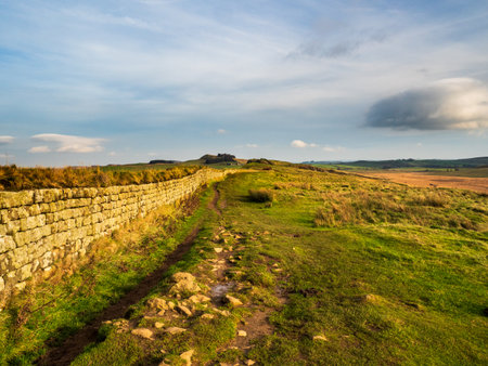 Hadrian's Wall in Northumberland. A two thousand year old UNESCO World Heritage Site with superb views and excellent walking alongside this amazing Roman Wallの写真素材