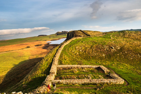 Hadrian's Wall in Northumberland. A two thousand year old UNESCO World Heritage Site with superb views and excellent walking alongside this amazing Roman Wallの写真素材