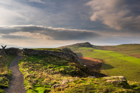 Hadrian's Wall in Northumberland. A two thousand year old UNESCO World Heritage Site with superb views and excellent walking alongside this amazing Roman Wallの写真素材