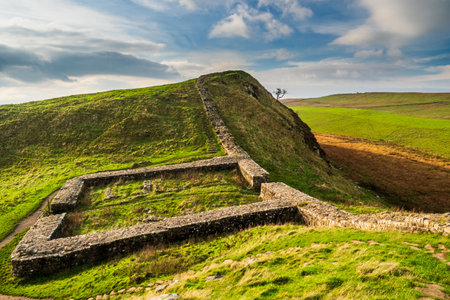 Hadrian's Wall in Northumberland. A two thousand year old UNESCO World Heritage Site with superb views and excellent walking alongside this amazing Roman Wallの写真素材