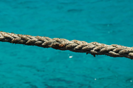 Close up of frayed rope at the Blue Lagoon, Comino, Malta