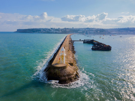 An aerial view of the Brixham breakwater in Devon, United Kingdom