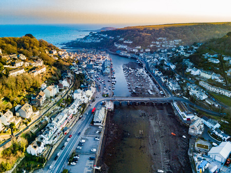 An aerial photograph taken of Looe in Cornwall, UKの写真素材