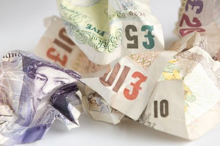 Crumpled GBP banknotesの写真素材