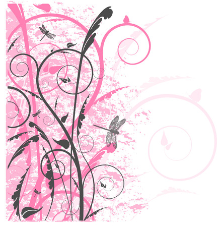 pink swirls with butterflysのイラスト素材