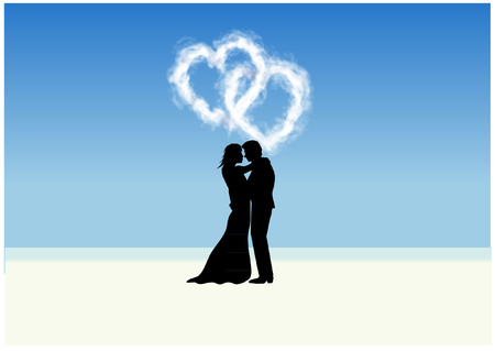 beach couple with heart cloudsのイラスト素材