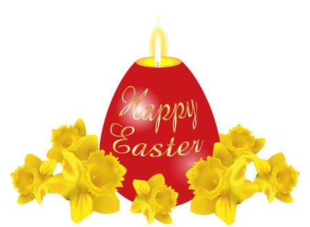 EASTER CANDLE WITH DAFODILSのイラスト素材