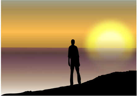 MAN ON SUNSET BACKGROUNDのイラスト素材