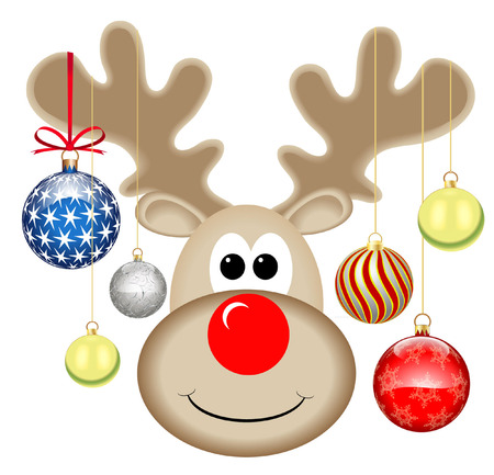 cute rudolph with baublesのイラスト素材