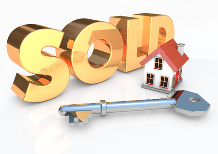 Sold house with key 3Dの写真素材