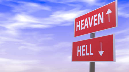 Road sign to Heaven or Hellの写真素材