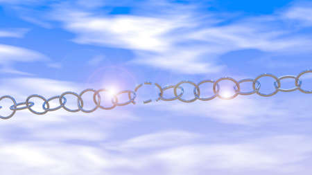 Breaking chain with blue skyの写真素材