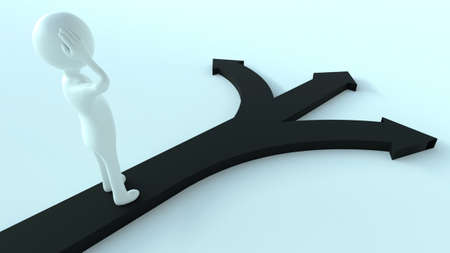 Man on road with decision to makeの写真素材