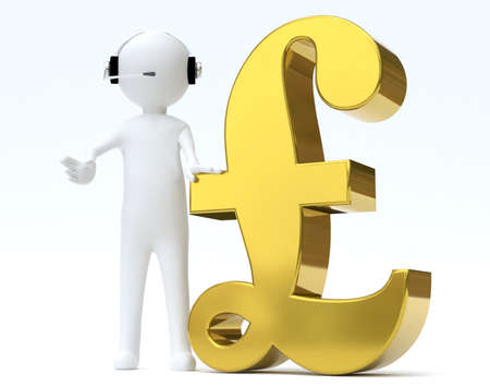 Man with headset and currency symbolの写真素材