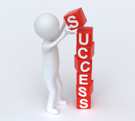 Man building success blocks