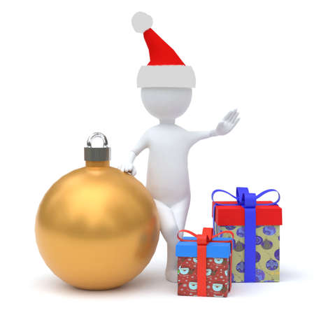 Small person with Santa hat and Christmas presentsの写真素材