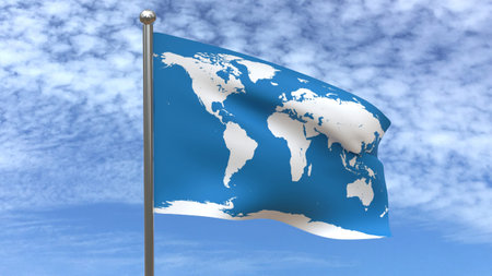 World Map flag with beautiful blue sky backgrounds