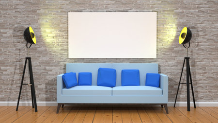 sofa contemporary design interior with blank canvas for artwork