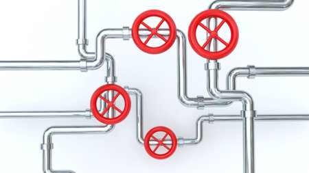 Pipeline with valves in silver