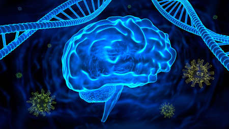 Brain on Black 3D illustrationの写真素材