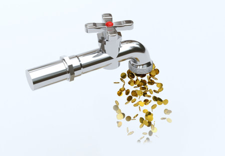 Cash Flooding from tap waste moneyの写真素材