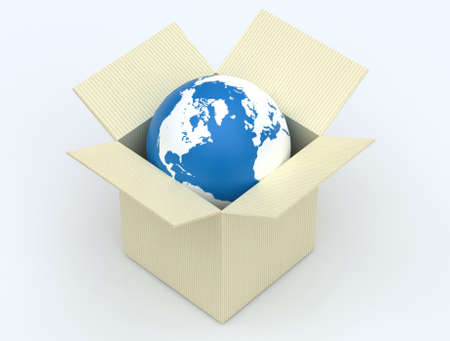 Globe in cardboard box for shippingの写真素材
