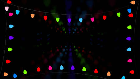 Neon Christmas lights on blackの写真素材