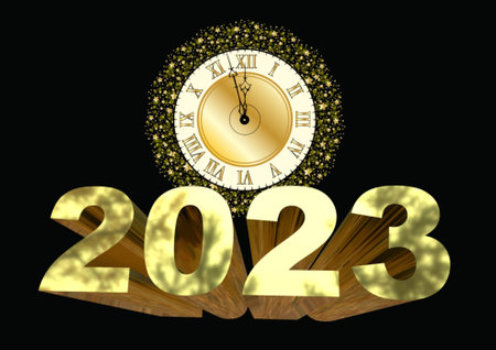New Year 2023 celebration Text 3D gold textの写真素材