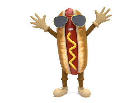 Hotdog with sunglasses 3D characterの写真素材