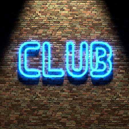 Club neon sign on brick wallの写真素材