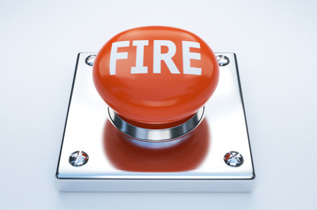 emergency fire button with silver plateの写真素材