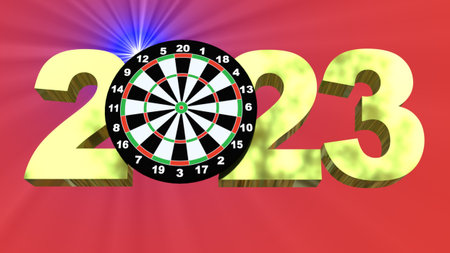 2023 gold lettering with dartboard