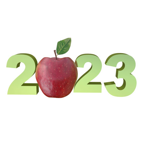 2023 new year lettering with apple