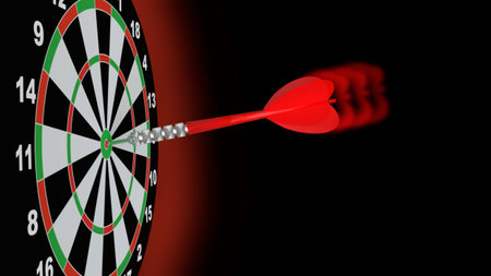 Dart hitting bullseye on dartboardの写真素材