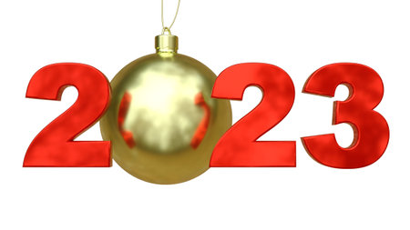 red 2023 with gold christmas bauble