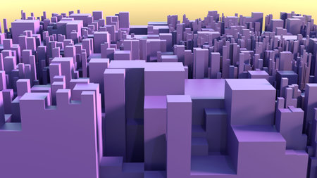 City landscape with skyscrapers in purple colors