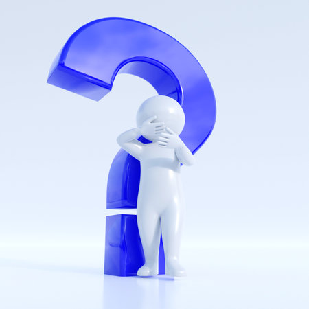 3d man with question mark on blue background. 3d renderの写真素材