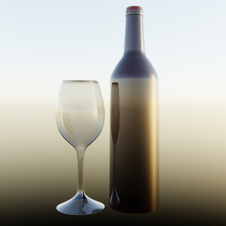Bottle and glass of wine on a gradient background. 3d renderingの写真素材
