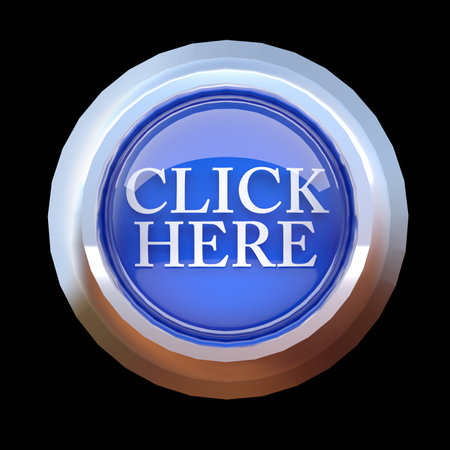 Click here button on a black background,  square imageの写真素材
