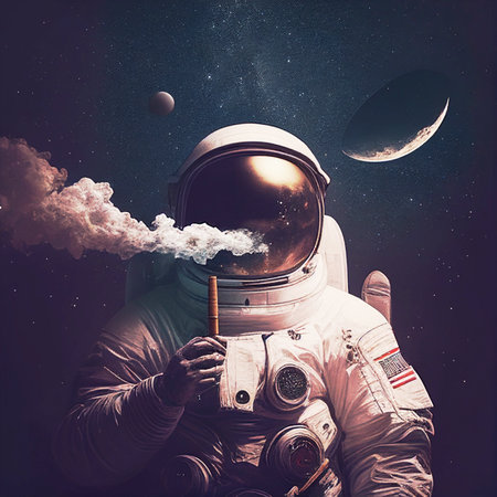 Astronaut in outer space. Smoking a cigarの素材