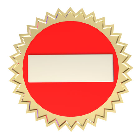 Blank red badge on white background. 3D rendering.の写真素材
