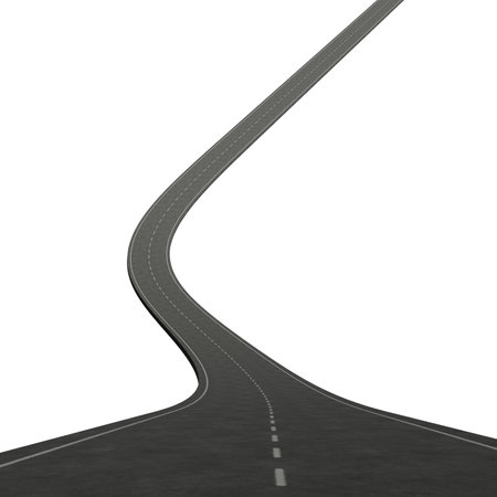 Asphalt road isolated on white background. 3d illustration.の素材