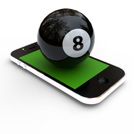 Smartphone with snooker ball on white background. Isolated 3D imageの素材