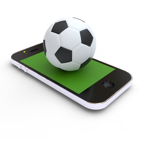 Smartphone with soccer ball on white background. Isolated 3D imageの素材