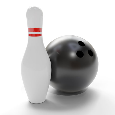 Bowling ball and skittles isolated on white background. 3d renderの素材