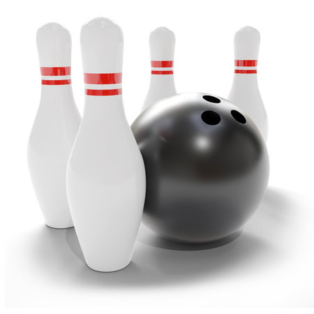 Bowling ball and skittles isolated on white background. 3d renderの素材