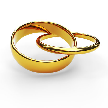 Wedding rings isolated on white background. 3D illustration.の素材