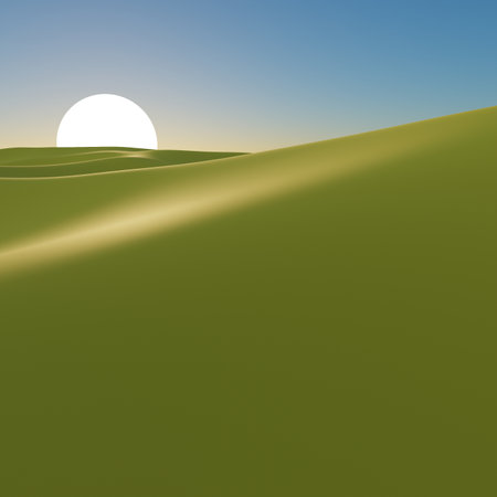 Sunset in a green fieldの素材