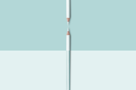 line of pastel light blue color pencilsの写真素材