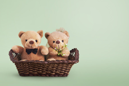 Romantic wedding Bears on the Basket , with clippiing pathの写真素材